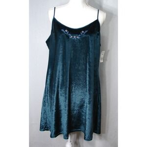 New Vtg Delicates Velvet Embroidered Babydoll Dress Night Gown Y2K Teal Blue L